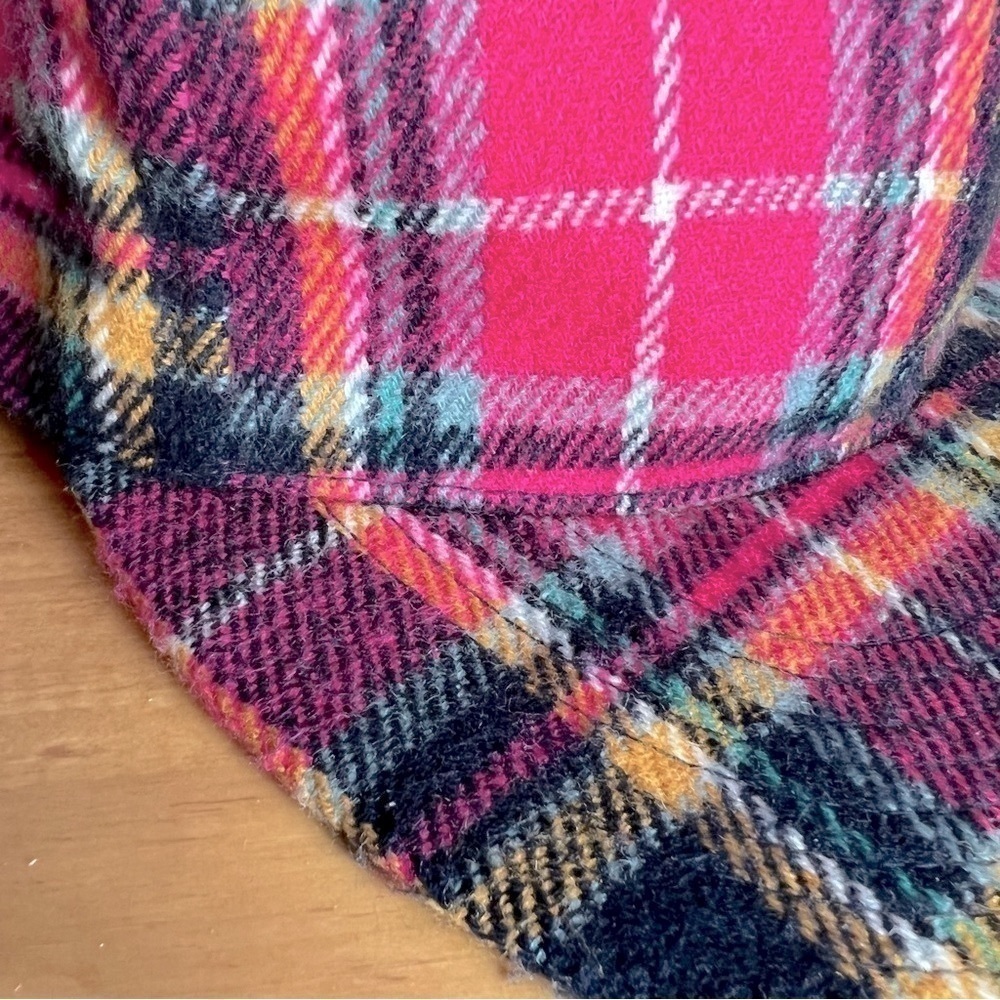 Bright Magenta Colorful Pink Plaid Flannel 5 Panel Cap Y2K - Picture 3 of 10